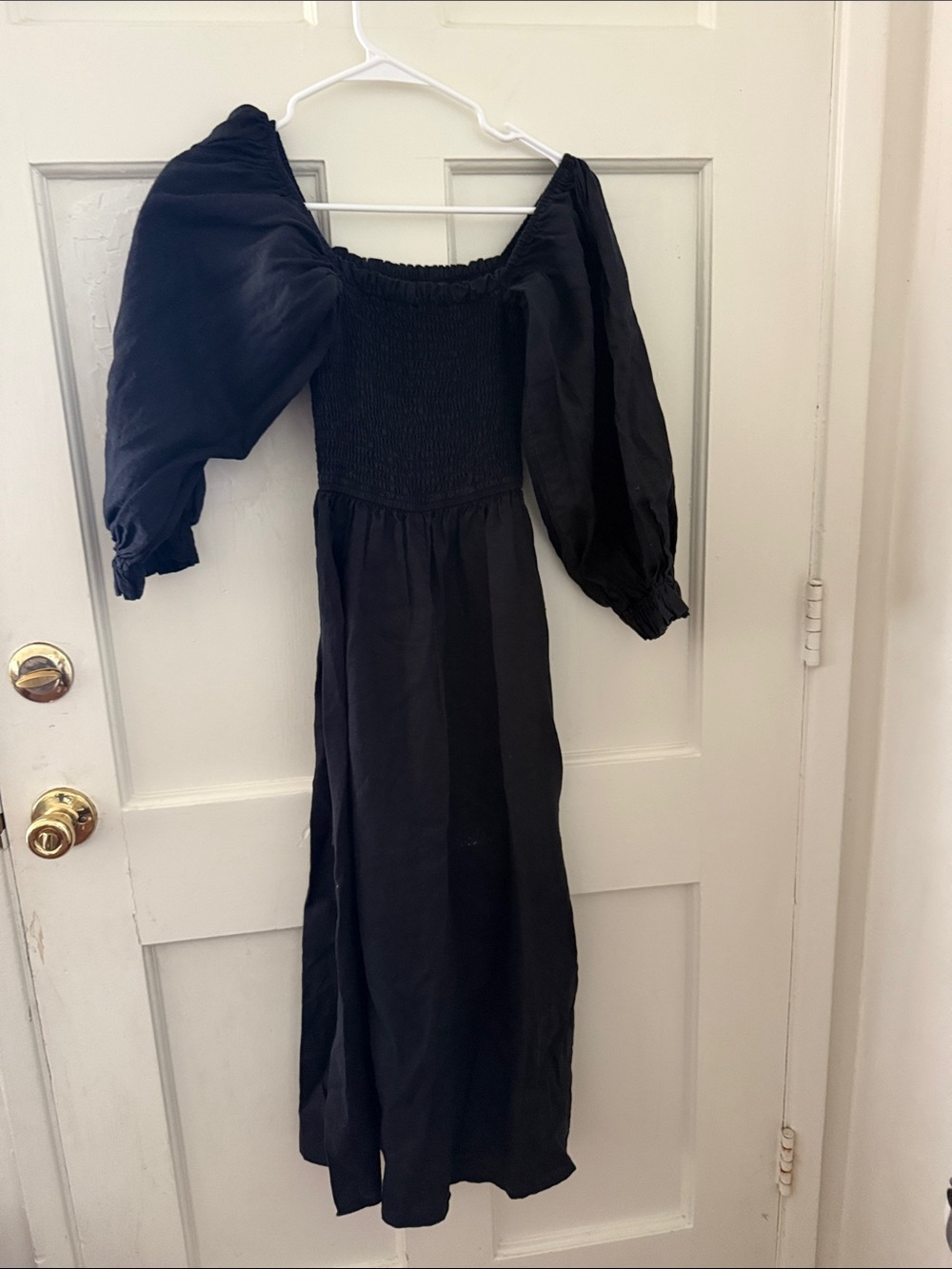 DISSH Black Puff Sleeve Smocked Midi Dress